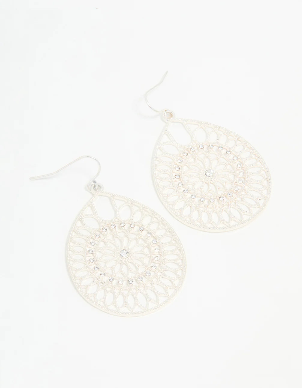 Silver Diamante Filigree Drop Earrings