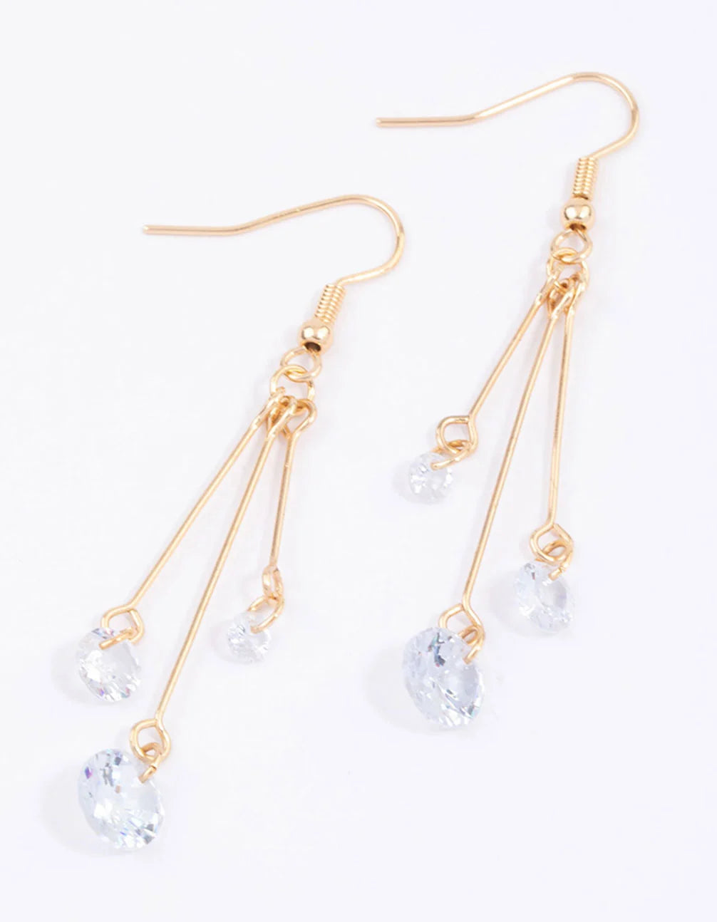Gold Triple Diamante Drop Earrings