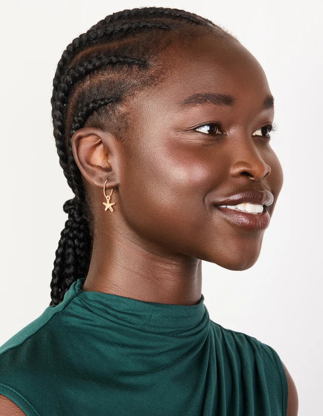 Gold Starfish Charm Hoop Earrings