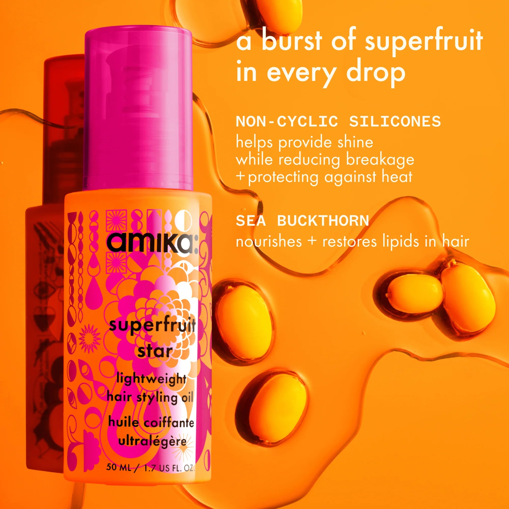 Amika Superfruit Star Lightweight Hair Styling + Heat Defense Oil